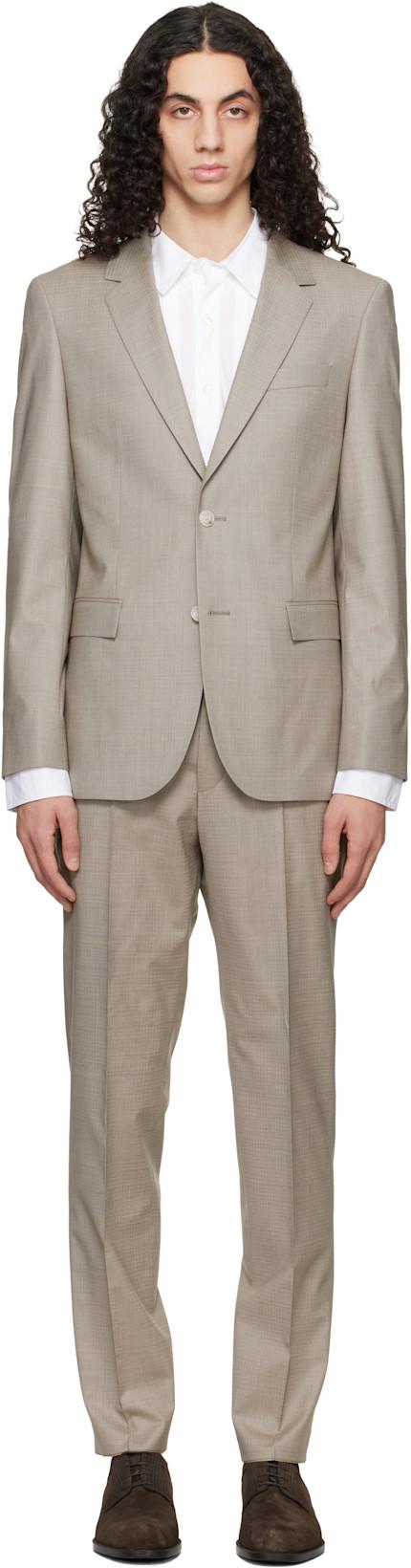 Taupe Two-Piece Slim-Fit Stretch Wool Suit by HUGO BOSS