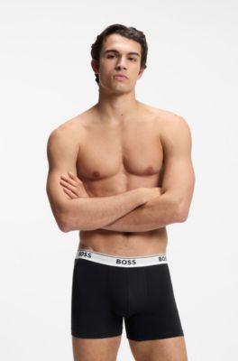 Three-pack of logo-waistband boxer briefs by HUGO BOSS