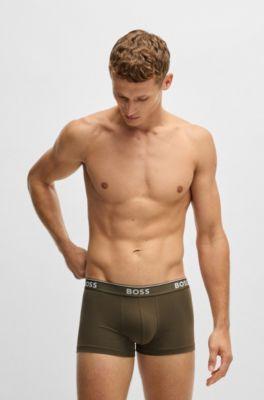 Three-pack of logo-waistband trunks in stretch cotton by HUGO BOSS