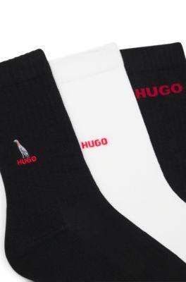 Three-pack of short-length socks with embroidered detailing by HUGO BOSS