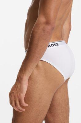 Three-pack of stretch-cotton briefs with logo waistband by HUGO BOSS
