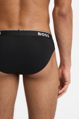 Three-pack of stretch-cotton briefs with logo waistband by HUGO BOSS