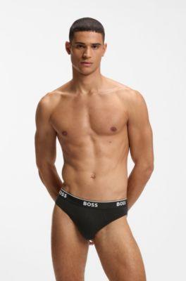 Three-pack of stretch-cotton briefs with logo waistband by HUGO BOSS