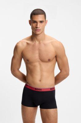 Three-pack of stretch-cotton trunks with logo waistbands by HUGO BOSS