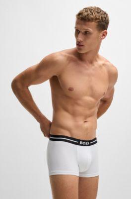 Three-pack of stretch-cotton trunks with logo waistbands by HUGO BOSS