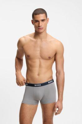 Three-pack of stretch-cotton trunks with logo waistbands by HUGO BOSS