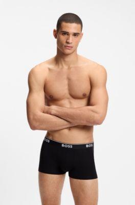 Three-pack of stretch-cotton trunks with logo waistbands by HUGO BOSS