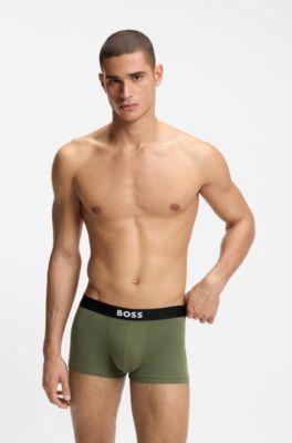 Three-pack of stretch-cotton trunks with logo waistbands by HUGO BOSS