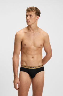 Three-pack of stretch-cotton trunks with logo waistbands by HUGO BOSS