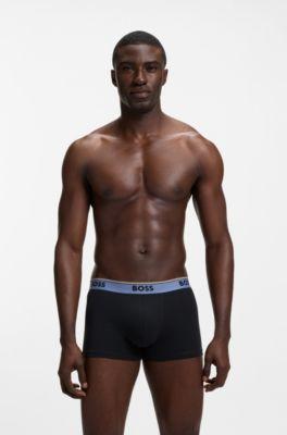 Three-pack of stretch-cotton trunks with logo waistbands by HUGO BOSS