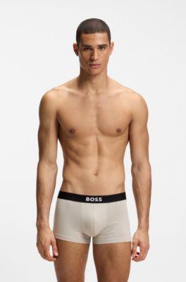 Three-pack of stretch-cotton trunks with logo waistbands by HUGO BOSS