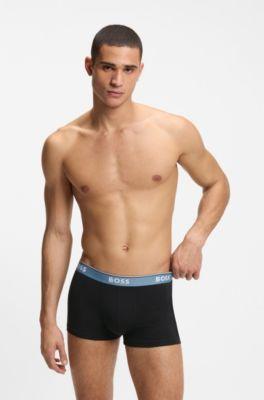 Three-pack of stretch-cotton trunks with logo waistbands by HUGO BOSS