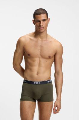Three-pack of stretch-cotton trunks with logo waistbands by HUGO BOSS