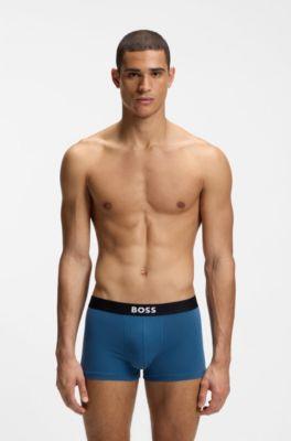Three-pack of stretch-cotton trunks with logo waistbands by HUGO BOSS