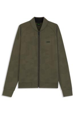 Triangle-jacquard zip-up sweatshirt with rubberized logo by HUGO BOSS