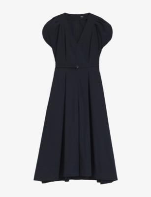 V-Neck Belted-Waist Cotton-Blend Midi Dress by HUGO BOSS