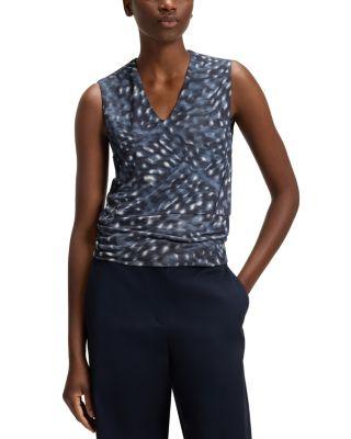 V Neck Printed Matte Jersey Top by HUGO BOSS