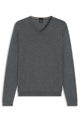 Virgin-wool sweater with V neckline by HUGO BOSS