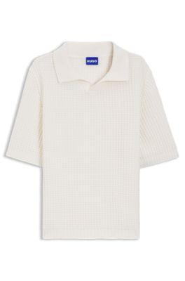 Waffle-structure knit polo with Johnny collar by HUGO BOSS