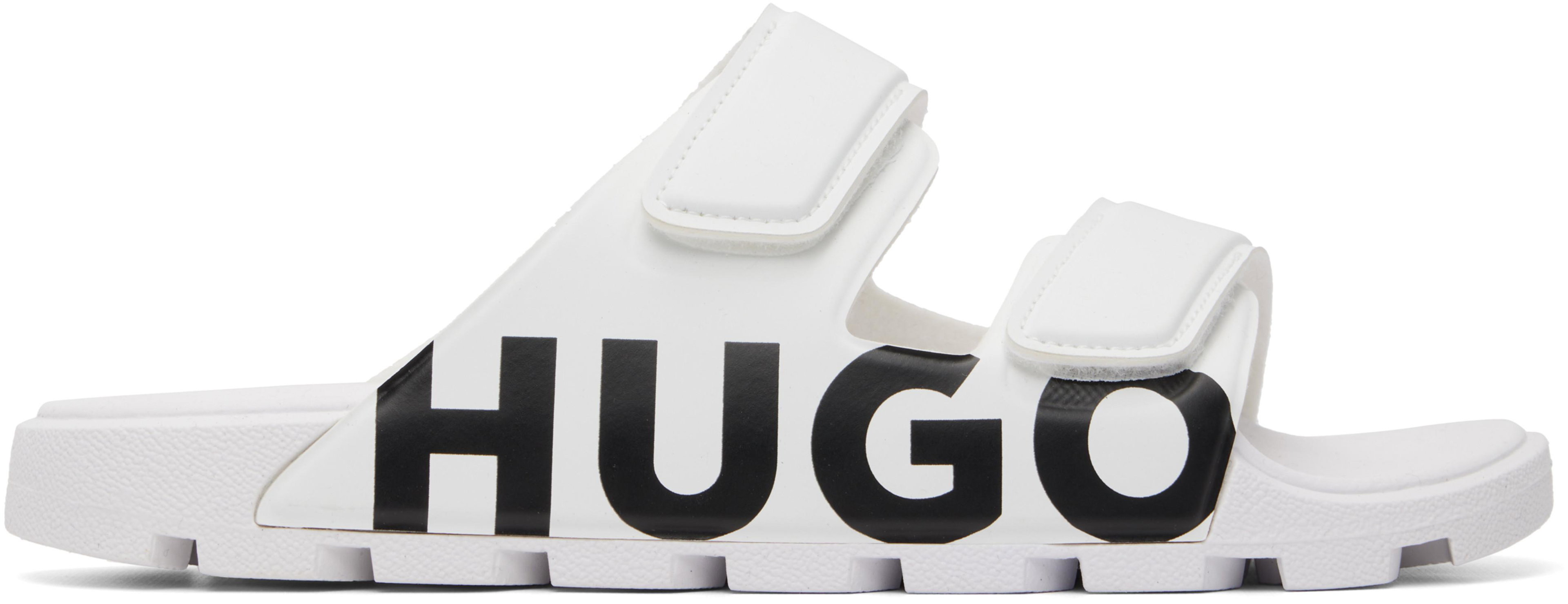 White Double Touch-Closure Straps Logo Sandals by HUGO BOSS