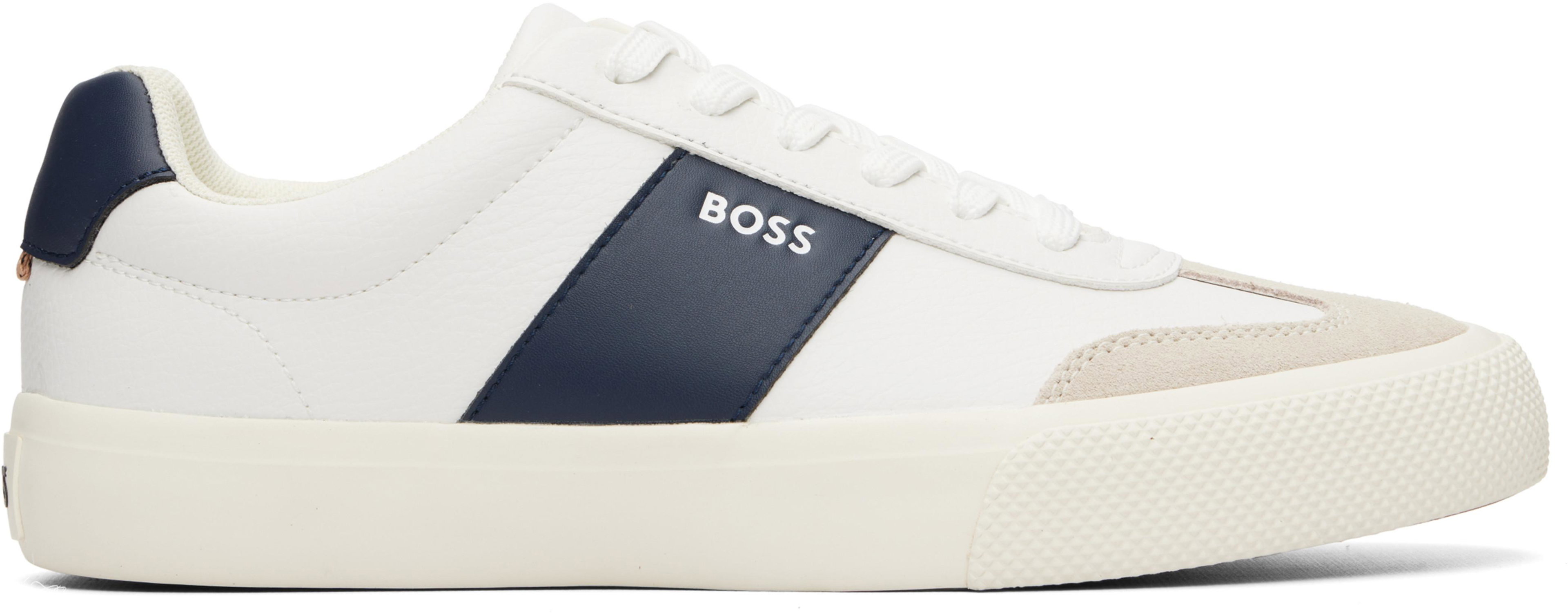 White Grained Faux-Leather Sneakers by HUGO BOSS