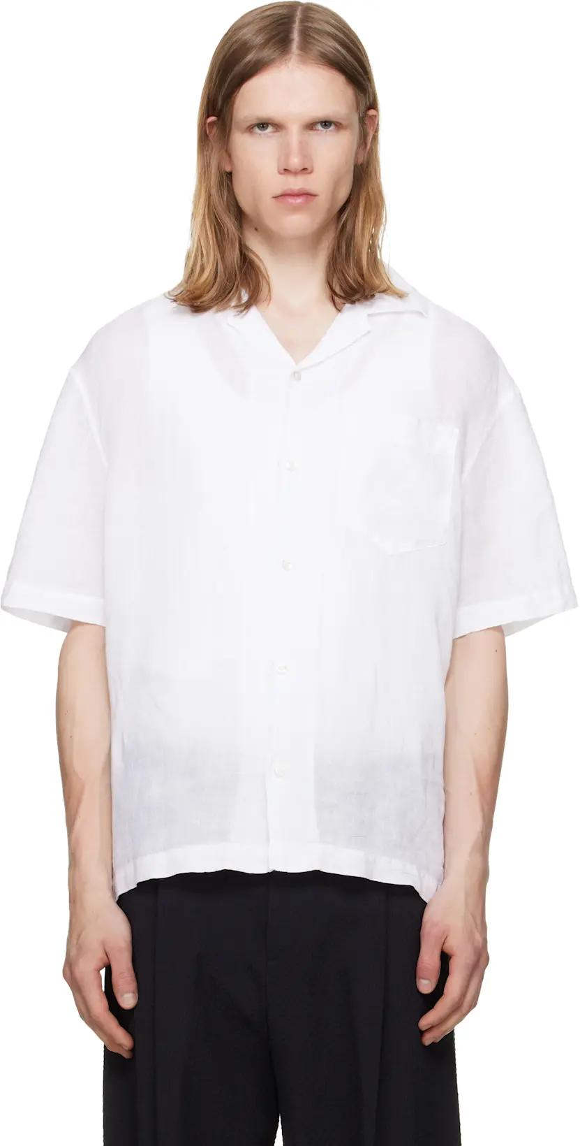 White Linen Camp Collar Shirt by HUGO BOSS