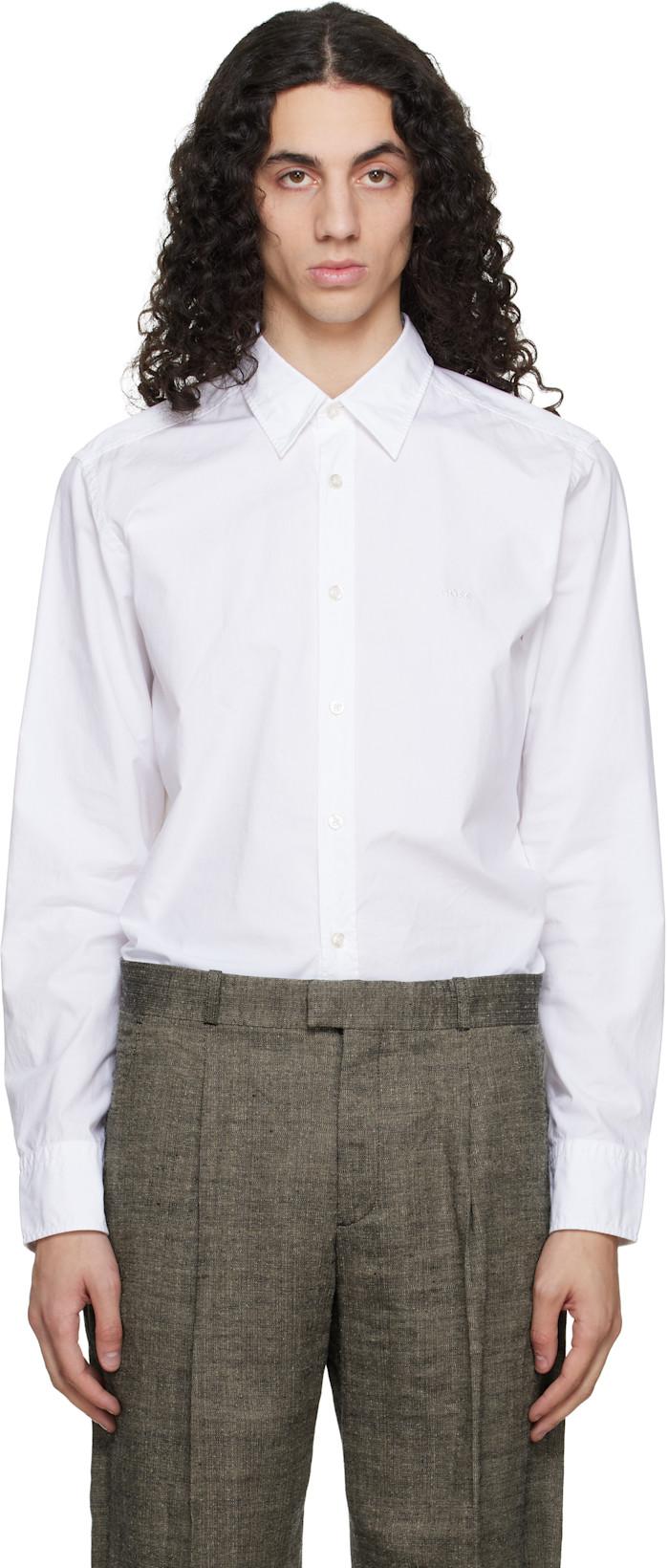 White Regular-Fit Cotton Poplin Shirt by HUGO BOSS