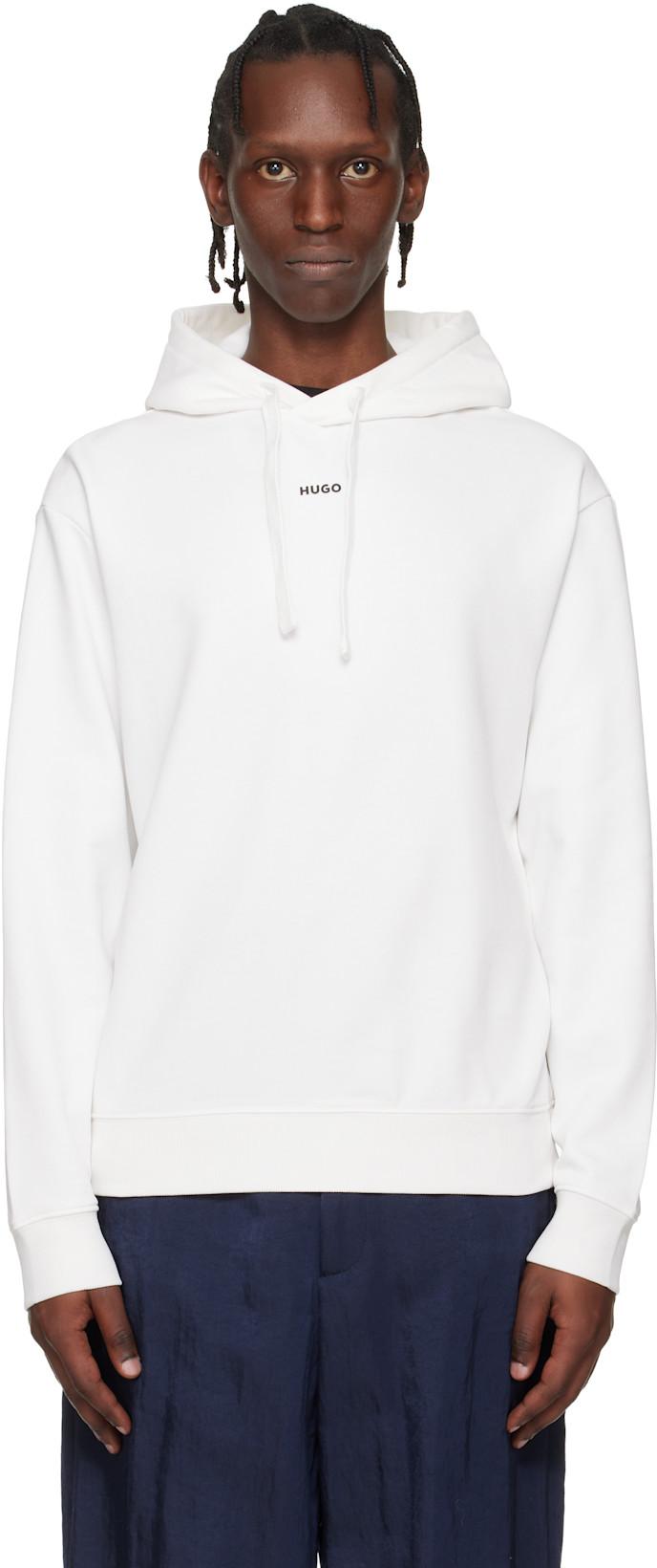 White Relaxed-Fit Logo Print Hoodie by HUGO BOSS