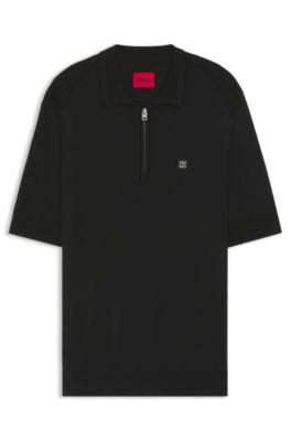 Zip-neck knit polo with jacquard details by HUGO BOSS