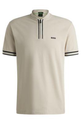 Zip-neck polo shirt in stretch-cotton piqu&eacute; by HUGO BOSS
