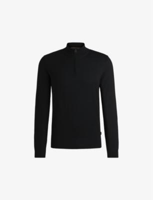 Zip-neck regular-fit wool-knitted jumper by HUGO BOSS