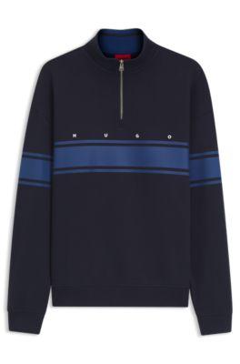 Zipper neck cotton sweatshirt with printed stripes by HUGO BOSS