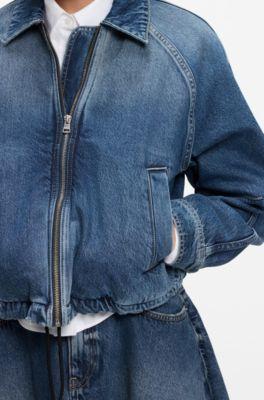 Zippered bomber jacket in denim by HUGO BOSS