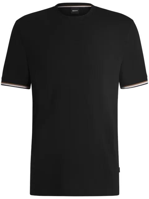 cotton-jersey T-shirt with signature-stripe cuffs by HUGO BOSS