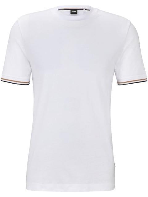 cotton-jersey T-shirt with signature-stripe cuffs by HUGO BOSS
