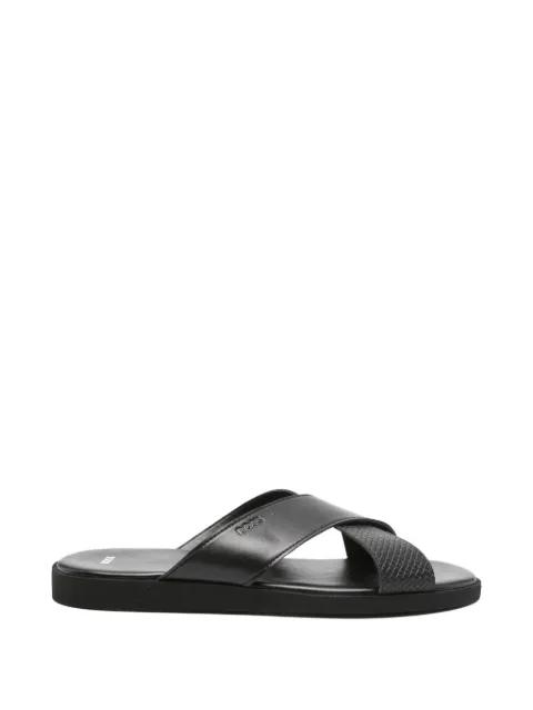 faux-leather slides with plain and patterned straps by HUGO BOSS