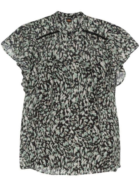 graphic-print ruched-detail shirt by HUGO BOSS