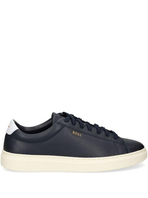 lace-up trainers in polished leather with logo details by HUGO BOSS