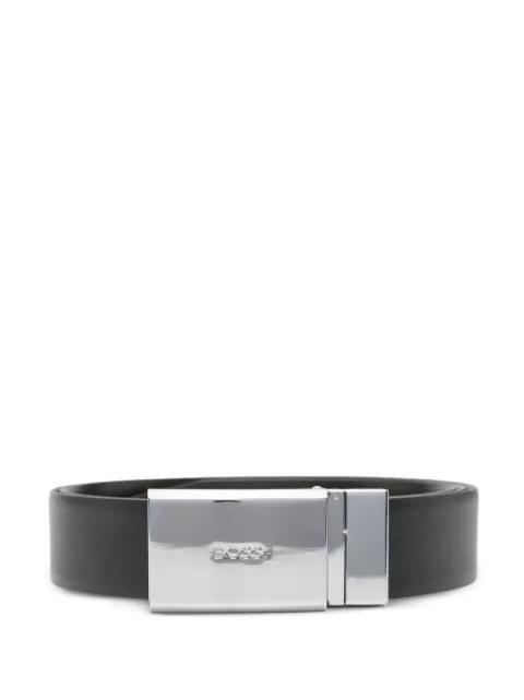 leather silver-buckle belt by HUGO BOSS