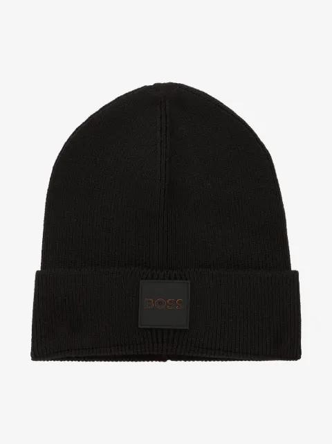 logo-patch ribbed-knit beanie hat by HUGO BOSS