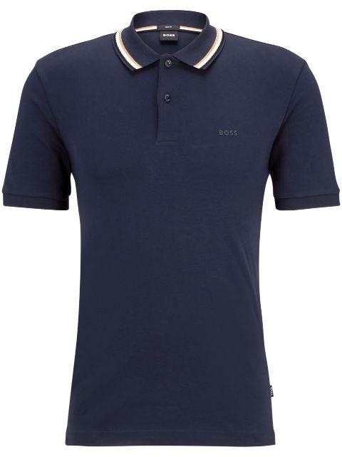logo-print striped-trim cotton polo shirt by HUGO BOSS