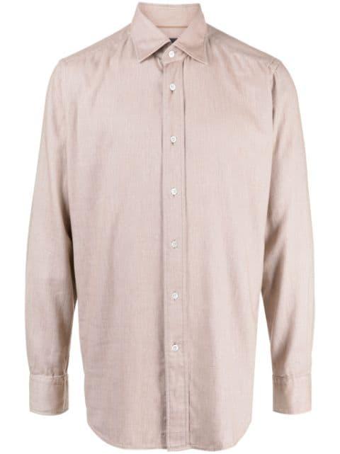 mélange-effect spread-collar shirt by HUGO BOSS