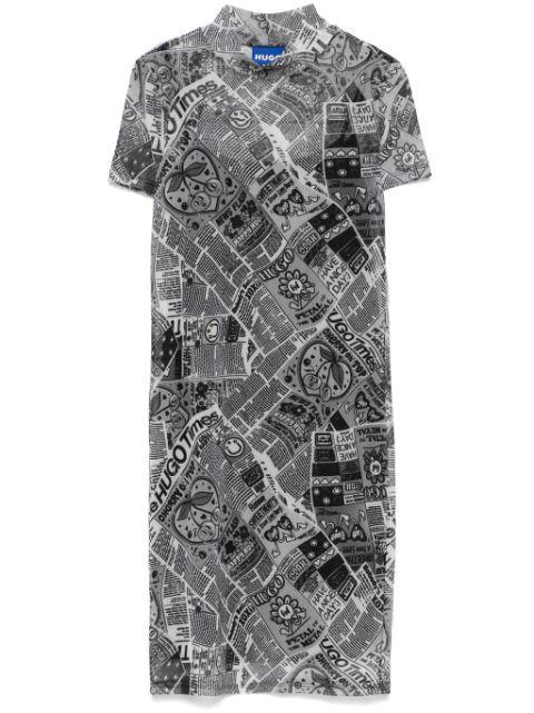newspaper-print mesh mini dress by HUGO BOSS