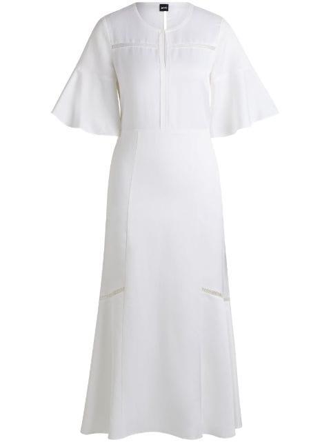 perforated-detailing flared midi dress by HUGO BOSS