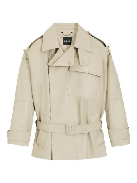 relaxed-fit short-length trench coat in leather by HUGO BOSS