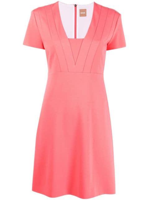 square neck salmon short dress by HUGO BOSS