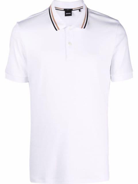 stripe-collar short sleeved polo shirt by HUGO BOSS