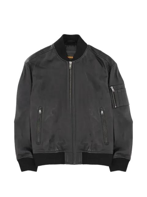 zip-up leather bomber jacket by HUGO BOSS