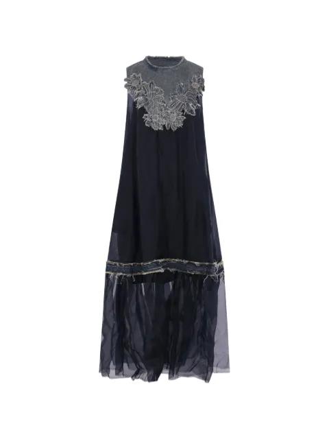 Lavanda floral-patch frayed-trim midi dress by HUI HUI