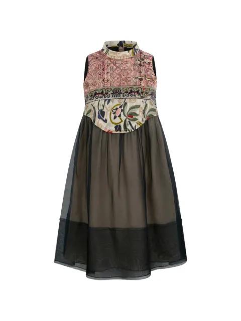 Fabio mixed-print frog-fastening dress by HUI MILANO